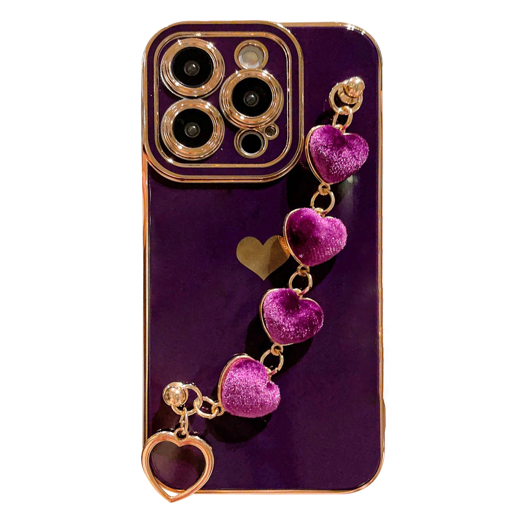 Pouzdro na telefon iPhone 14 Pro s galvanickým pokovováním TPU na telefon s plyšovým řemínkem Love-Heart Pouzdro na telefon iPhone 14 Pro s galvanickým pokovováním TPU na telefon s plyšovým řemínkem Love-Heart